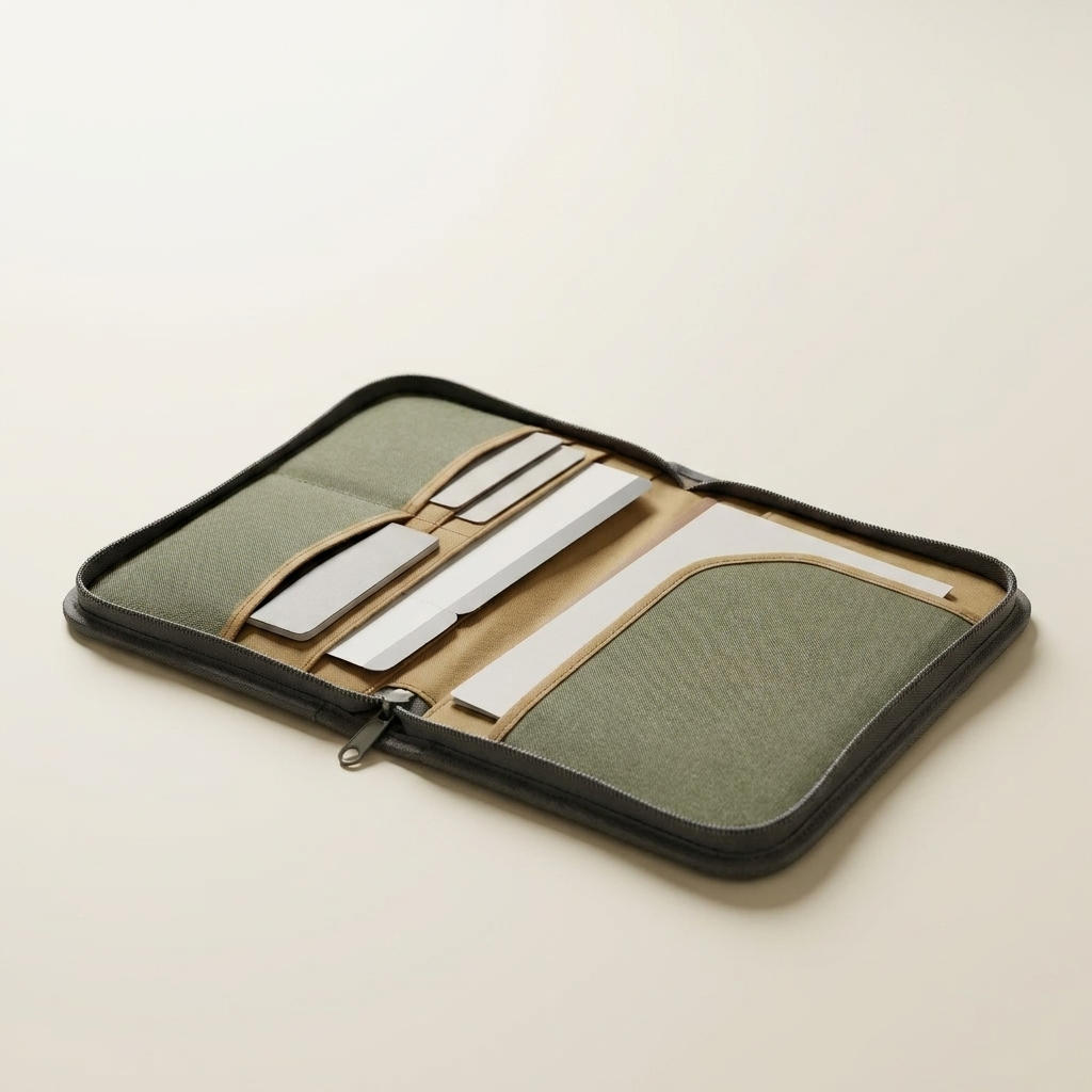 Compact travel document folio.