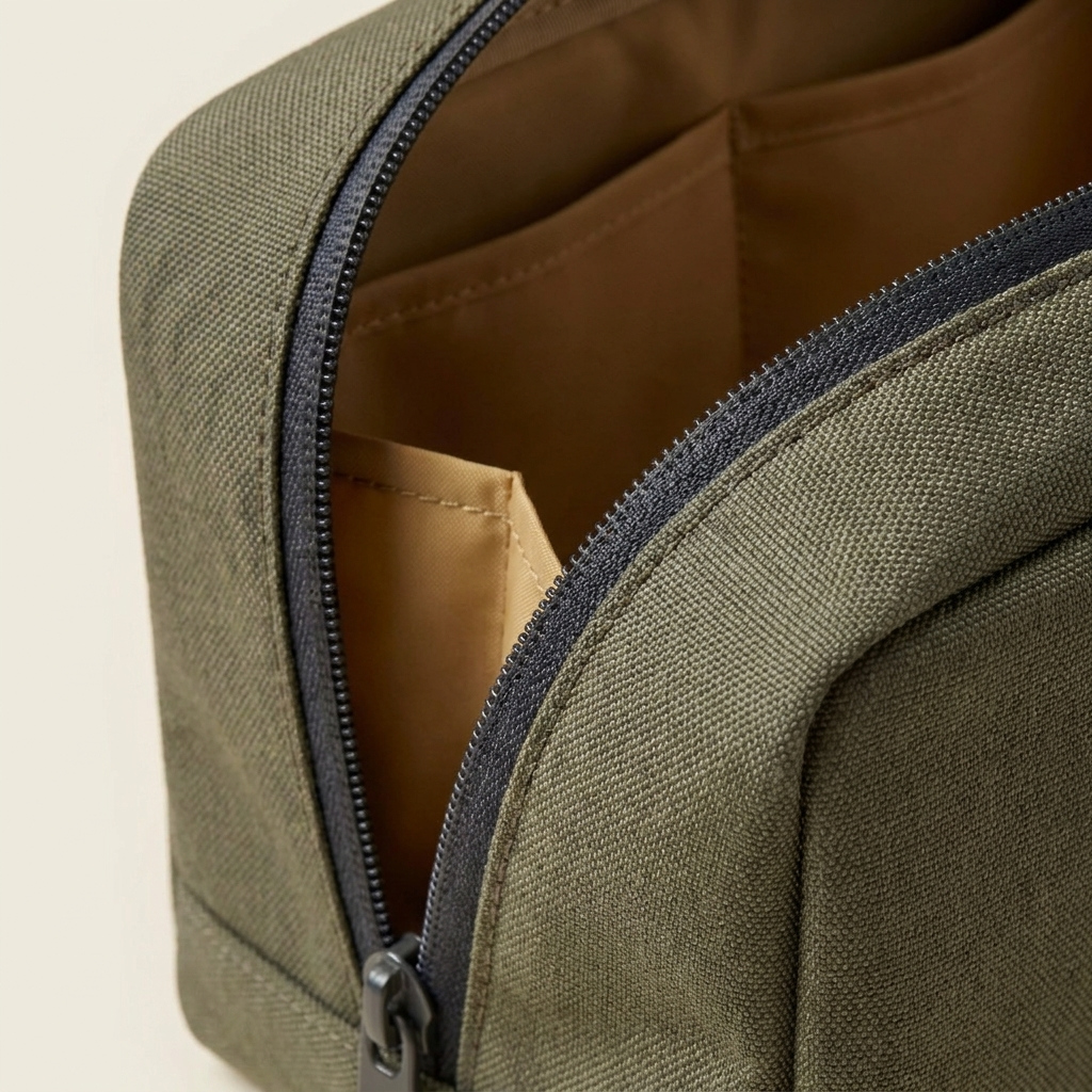 Close-up of the zip and reinforced edge.