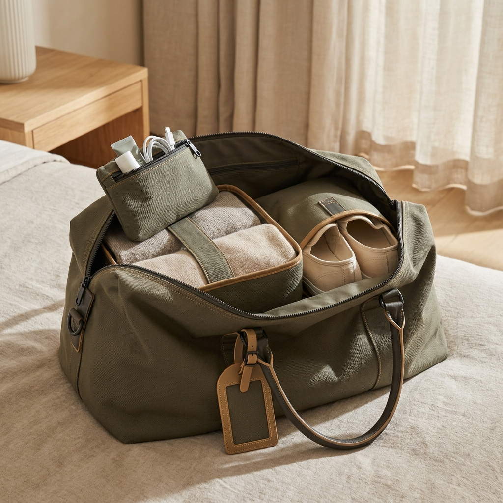 The Northfold Weekender Set packed for a trip.